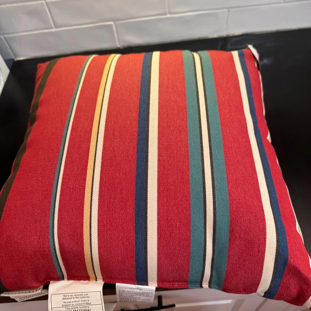 Pottery Barn Outdoor Pillow 20x20 Red Multi-Stripe Weather Resistant Accent